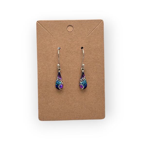 Teardrop Multi Peacock Colored Sterling Silver 925 Dangle Earrings Artsy Boho - Picture 2 of 7